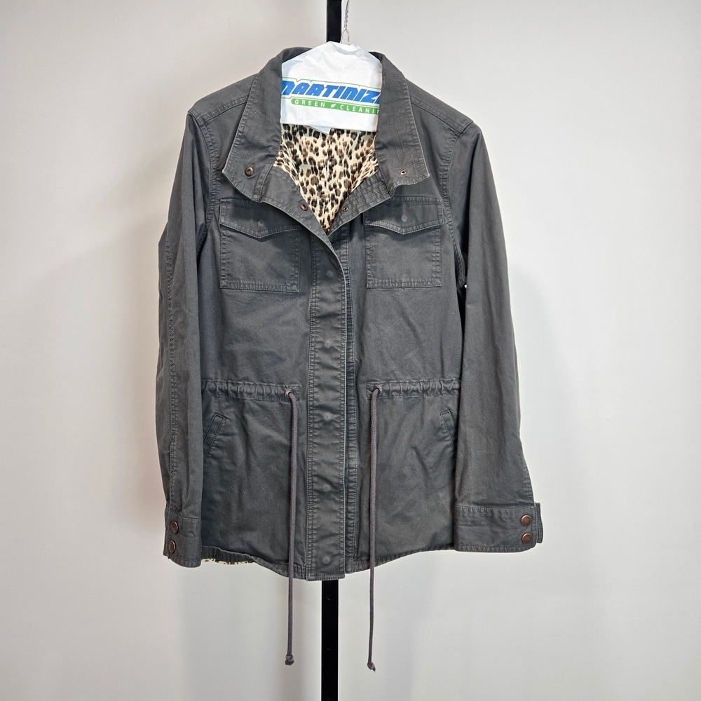 Pact Utility Field Jacket Chore Leopard Lined Cargo Pockets Organic Cotton L